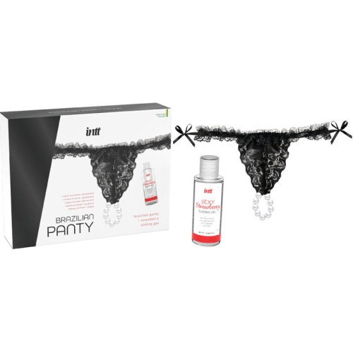 Black Brazilian Panty with Pearls and Lubricant Gel - INTT