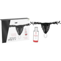 Black Brazilian Panty with Pearls and Lubricant Gel - INTT