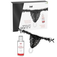 Black Brazilian Panty with Pearls and Lubricant Gel - INTT