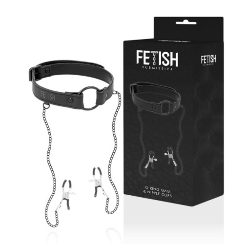Fetish Submissive Gag Ring and Nipple Clamps for BDSM Fun