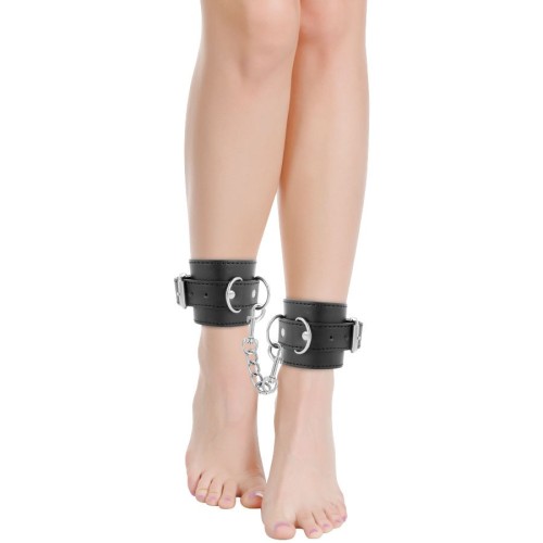 Darkness Adjustable Black Leather Ankle Cuffs - BDSM Gear