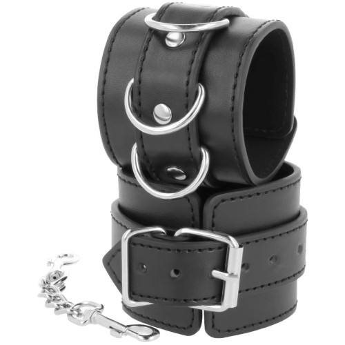 Darkness Adjustable Black Leather Ankle Cuffs - BDSM Gear