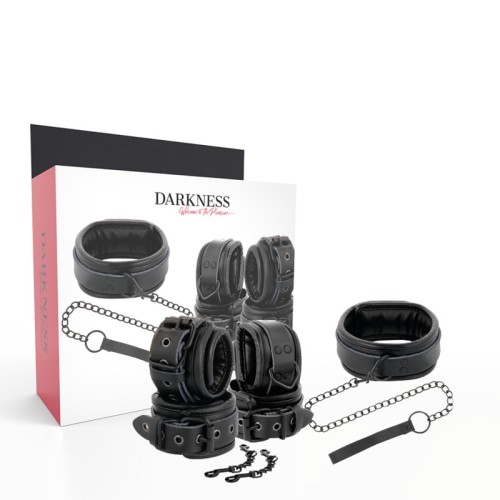 Black Leather Collar and Cuffs Set for Intense Play