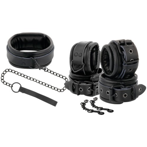 Black Leather Collar and Cuffs Set for Intense Play