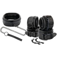 Black Leather Collar and Cuffs Set for Intense Play
