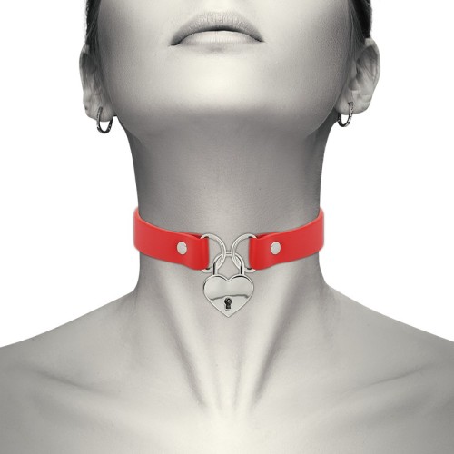 Coquette Chic Vegan Leather Collar Red Heart Key