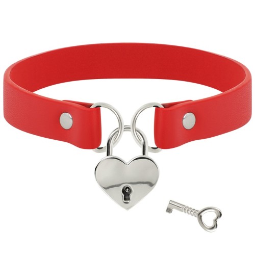 Coquette Chic Vegan Leather Collar Red Heart Key