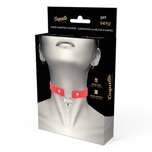 Coquette Chic Vegan Leather Collar Red Heart Key