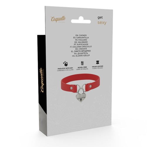 Coquette Chic Vegan Leather Collar Red Heart Key