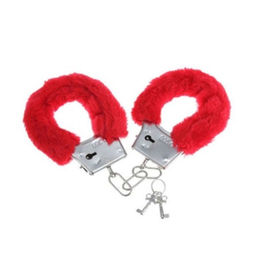 Red Plush Metal Handcuffs for Romantic Play