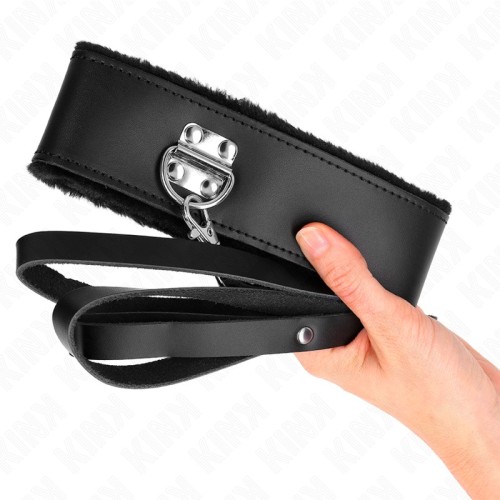 Kink Black Leather Adjustable Collar with Leash