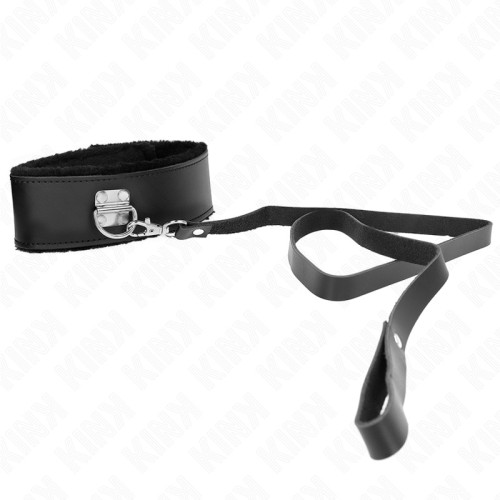 Kink Black Leather Adjustable Collar with Leash