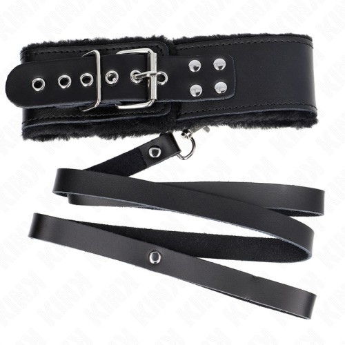 Kink Black Leather Adjustable Collar with Leash