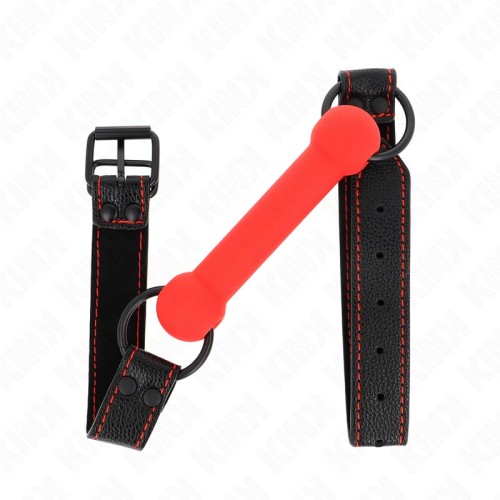 Kink Bone Shaped Gag with Adjustable Strap Red