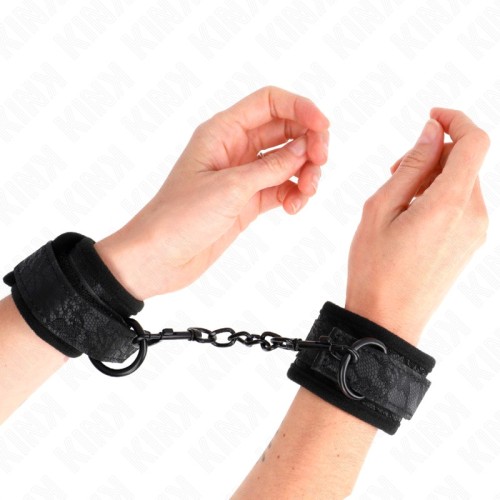 Kink Muñequeras Ajustables De Encaje Y Neopreno Negras Para Diversión BDSM