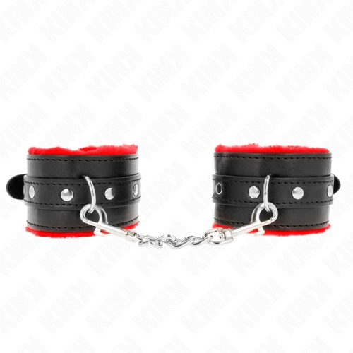 KINK Premium Padded Cuffs - Red with Adjustable Strap