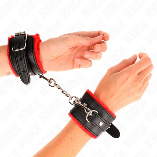 KINK Premium Padded Cuffs - Red with Adjustable Strap