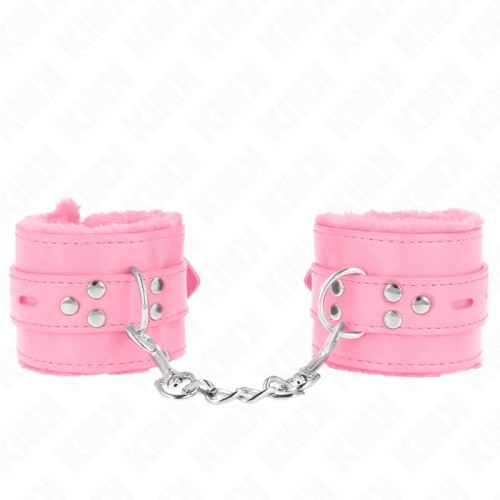 Kink Padded Wrist Cuffs with Square Holes Pink for BDSM Fun