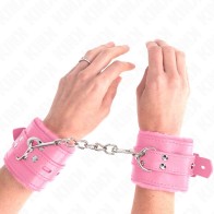 Kink Padded Wrist Cuffs with Square Holes Pink for BDSM Fun