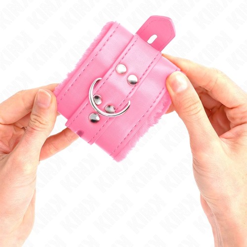 Kink Padded Wrist Cuffs with Square Holes Pink for BDSM Fun