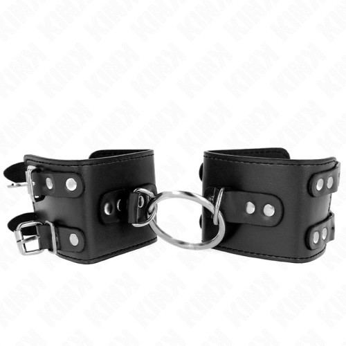 Kink Fixed Wrist Cuffs with Ring and Studs Adjustable BDSM Accessories