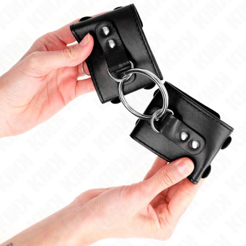 Kink Fixed Wrist Cuffs with Ring and Studs Adjustable BDSM Accessories
