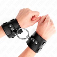 Kink Fixed Wrist Cuffs with Ring and Studs Adjustable BDSM Accessories