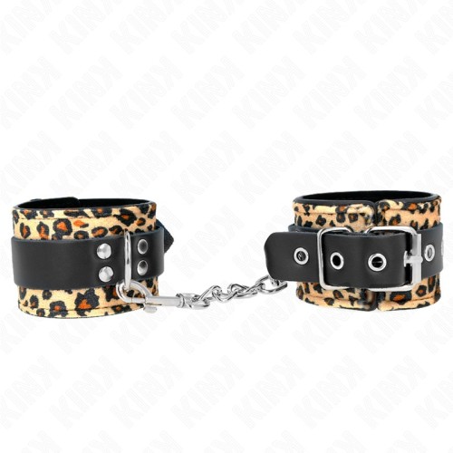 Kink Adjustable Leopard Print Leather Wrist Cuffs for BDSM Fun