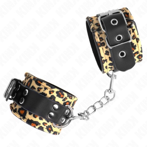 Kink Adjustable Leopard Print Leather Wrist Cuffs for BDSM Fun