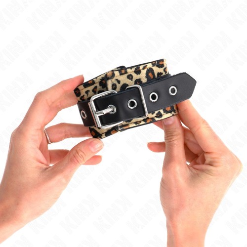 Kink Adjustable Leopard Print Leather Wrist Cuffs for BDSM Fun