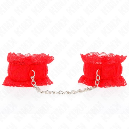 Kink Elastic Lace Wrist Cuffs Red for BDSM Play