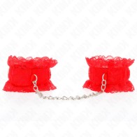 Kink Elastic Lace Wrist Cuffs Red for BDSM Play
