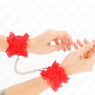 Kink Elastic Lace Wrist Cuffs Red for BDSM Play