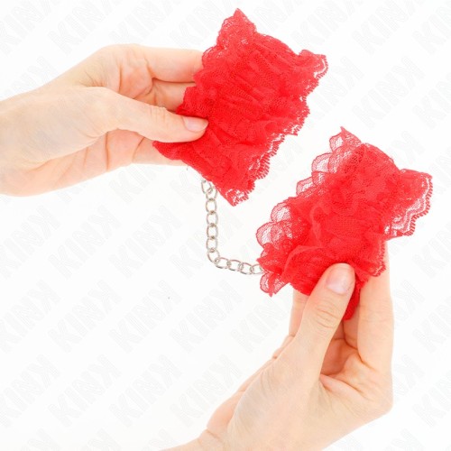 Kink Elastic Lace Wrist Cuffs Red for BDSM Play