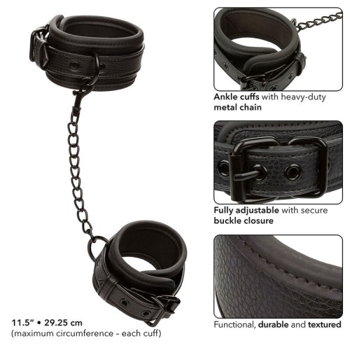 Nocturnal Adjustable Leather Ankle Cuffs Black - Enhanced Bondage Experience