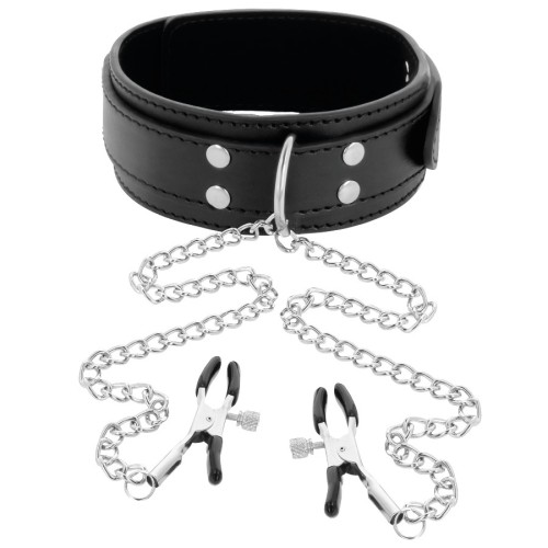 Darkness Nipple Clamp and Collar Set for BDSM Play