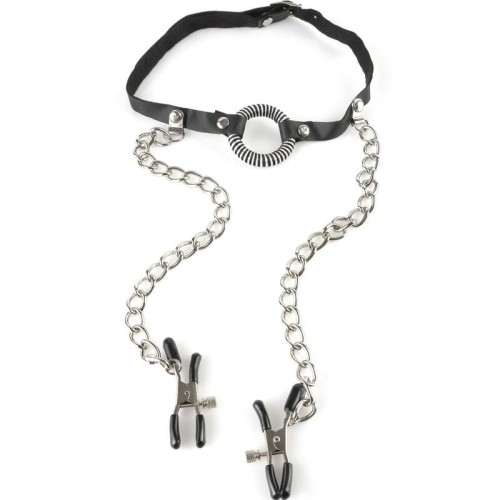 Open Gag with Nipple Clamps for Beginners