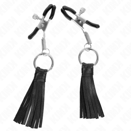 Kink Nipple Clamps with Faux Leather Tassels for Enhanced Pleasure