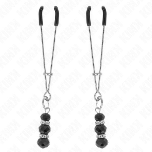 Kink Fine Silver Nipple Clamps with Black Glass Balls