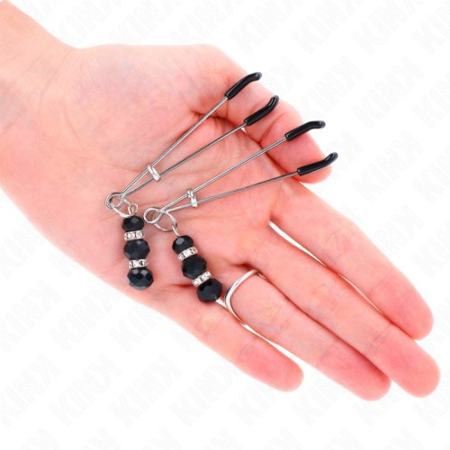 Kink Fine Silver Nipple Clamps with Black Glass Balls
