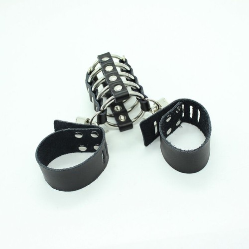 Penis Cage with Metal Rings for Fetish Play