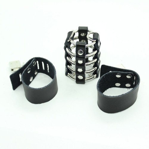 Penis Cage with Metal Rings for Fetish Play