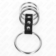 Kink 4 Metal Penis Rings Connected by Leather - BDSM Gear