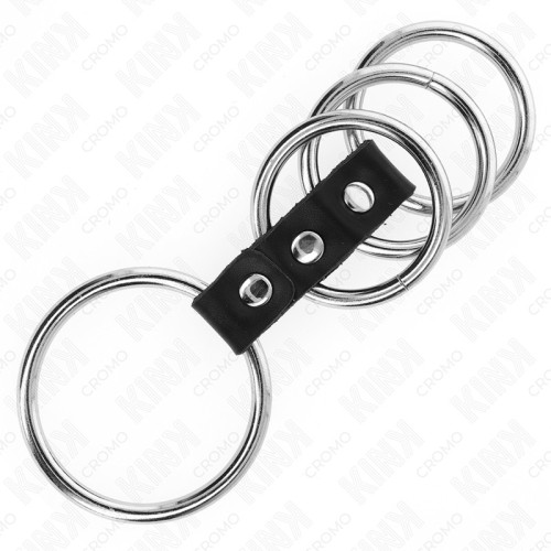 Kink 4 Metal Penis Rings Connected by Leather - BDSM Gear