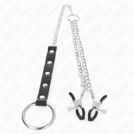Kink - Anillo Pene Metal Con Cadena Y Pinzas Para Pezones Ajustable - Placer Intenso