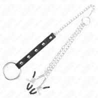 Kink - Anillo Pene Metal Con Cadena Y Pinzas Para Pezones Ajustable - Placer Intenso