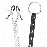 Kink - Anillo Pene Metal Con Cadena Y Pinzas Para Pezones Ajustable - Placer Intenso