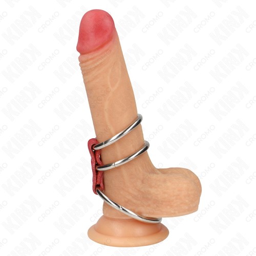 Kink Triple Metal Penis Ring Red Leather