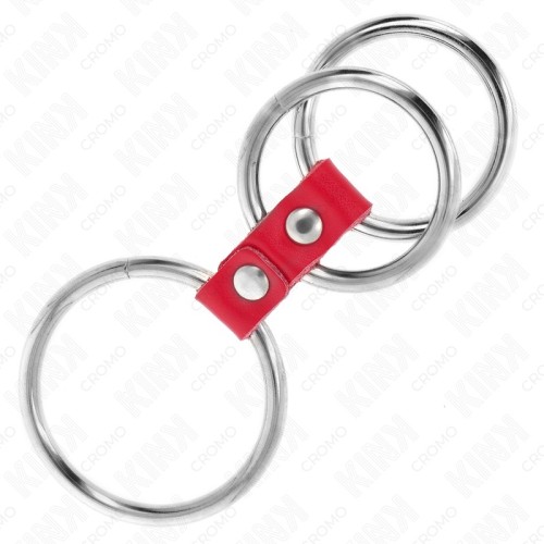 Kink Triple Metal Penis Ring Red Leather