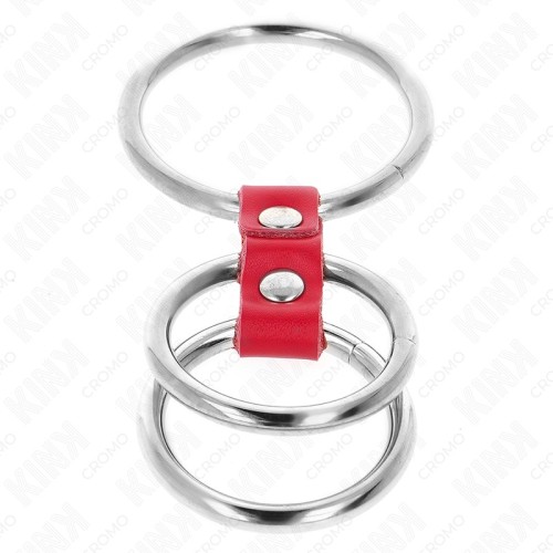 Kink Triple Metal Penis Ring Red Leather